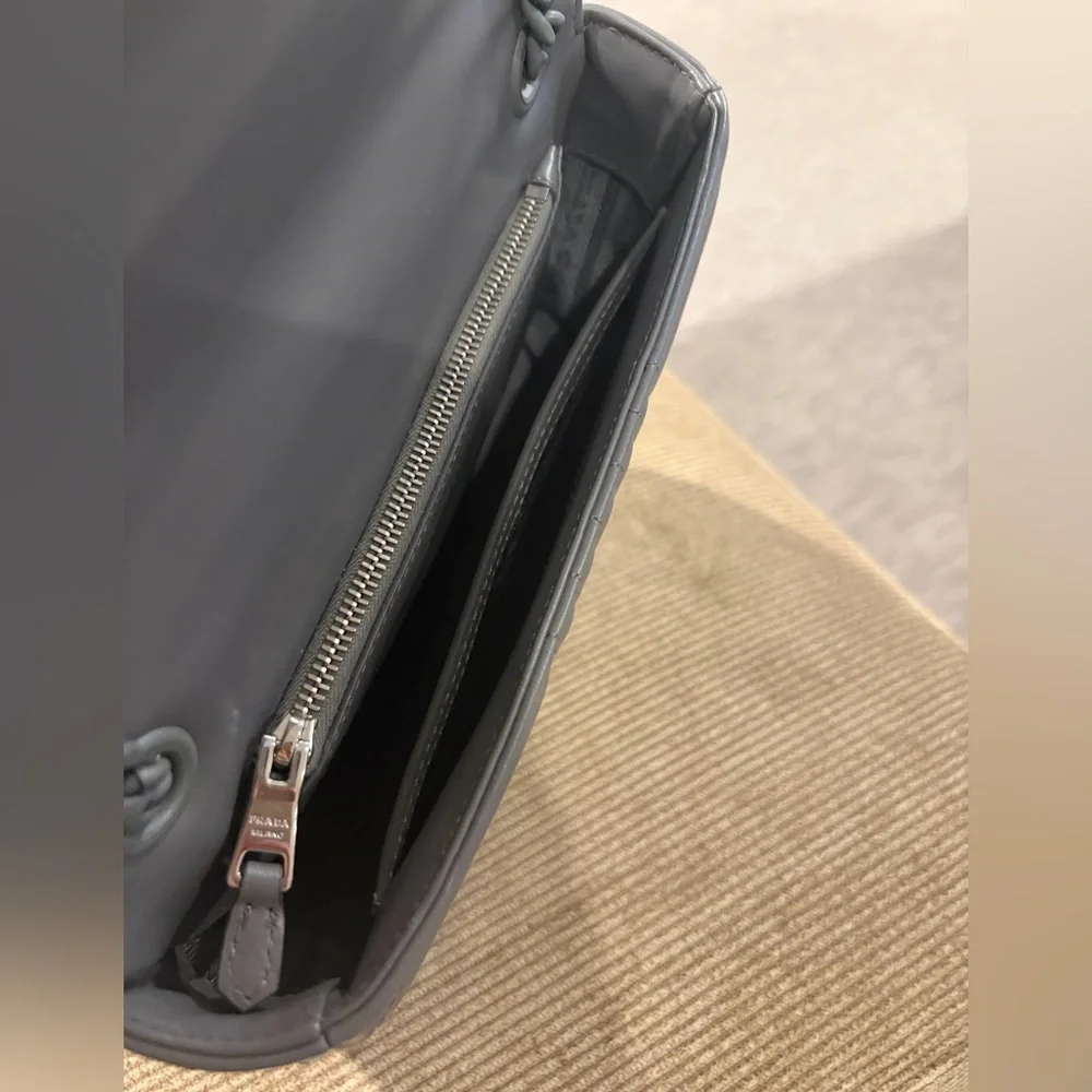 Prada Diagramme Grey Leather Bag w/ Chain Strap - Picture 11 of 13